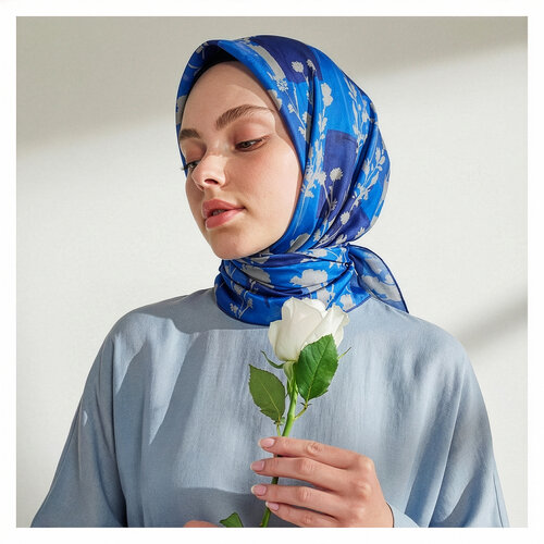 Midnight Blue Vintage Silhouette Print Silk Twill Scarf