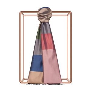 Milky Brown Kushak Striped Silk Scarf - Thumbnail