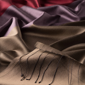 Milky Brown Kushak Striped Silk Scarf - Thumbnail