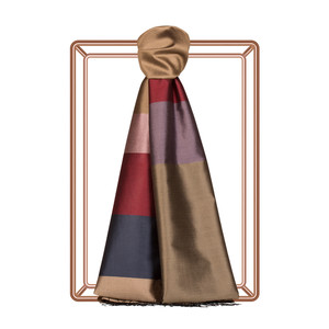 Milky Brown Kushak Striped Silk Scarf - Thumbnail