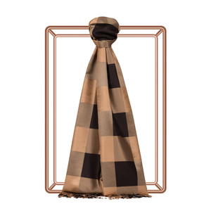 Milky Coffee Buffalo Checked Silk Scarf - Thumbnail