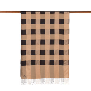 Milky Coffee Buffalo Checked Silk Scarf - Thumbnail