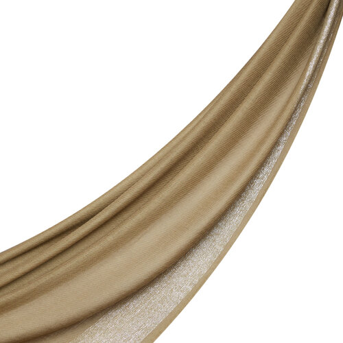 Milky Coffee Lurex Border Wool Silk Scarf