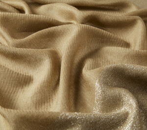 Milky Coffee Lurex Border Wool Silk Scarf - Thumbnail