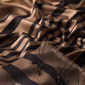 Milky Coffee Meridian Striped Silk Scarf - Thumbnail