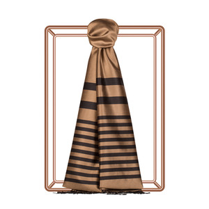Milky Coffee Meridian Striped Silk Scarf - Thumbnail
