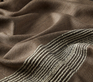 Milky Coffee Multi Stripe Wool Silk Scarf - Thumbnail