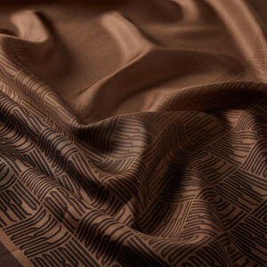 ipekevi - Milky Coffee Qufi Pattern Silk Twill Scarf (1)