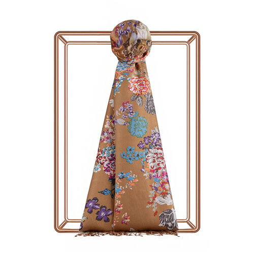 Milky Coffee Waterside Garden Printed Silk Shawl