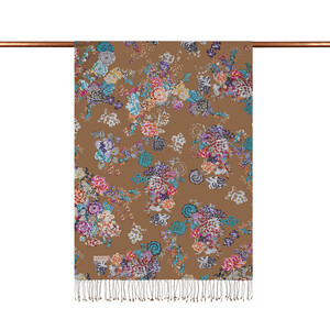 Milky Coffee Waterside Garden Printed Silk Shawl - Thumbnail