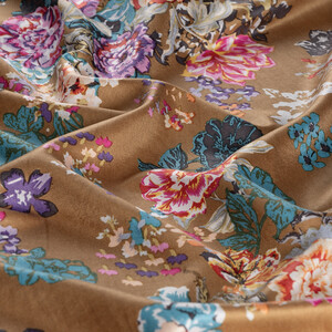 Milky Coffee Waterside Garden Printed Silk Shawl - Thumbnail
