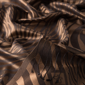 Milky Coffee Zebra Jacquard Silk Scarf - Thumbnail