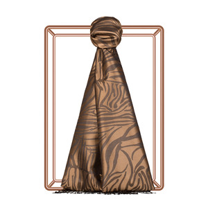 Milky Coffee Zebra Jacquard Silk Scarf - Thumbnail