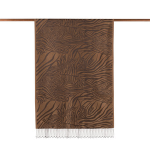 Milky Coffee Zebra Jacquard Silk Scarf - Thumbnail