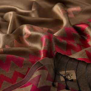 Milky Coffee Zigzag Silk Scarf - Thumbnail