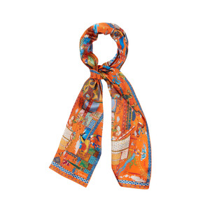 Miniature Orange Satin Silk Neck Scarf - Thumbnail