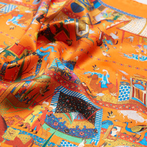 Miniature Orange Satin Silk Pocket Square - Thumbnail