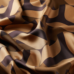 Mink Beige Ribbon Print Silk Twill Scarf - Thumbnail