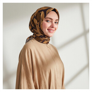 Mink Beige Ribbon Print Silk Twill Scarf - Thumbnail