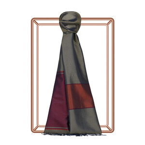 Mink Burgundy Striped Silk Scarf - Thumbnail
