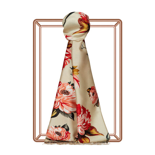  Mink Camellia Patterned Silk Scarf