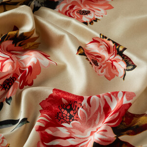  Mink Camellia Patterned Silk Scarf - Thumbnail