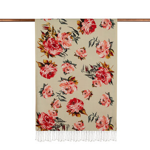  Mink Camellia Patterned Silk Scarf - Thumbnail