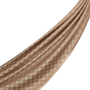 Mink Checkered Cotton Silk Scarf - Thumbnail