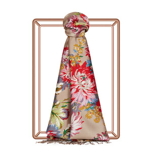 Mink Chrysanthemum Print Silk Scarf - Thumbnail