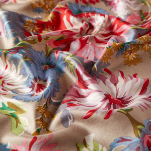 Mink Chrysanthemum Print Silk Scarf - Thumbnail