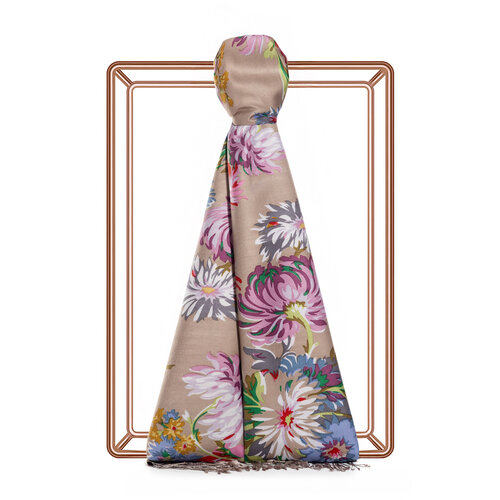 Mink Chrysanthemum Print Silk Scarf