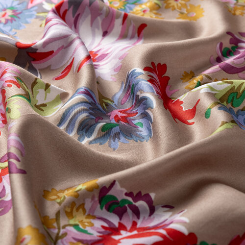 Mink Chrysanthemum Print Silk Scarf