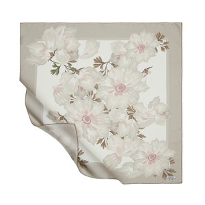 Mink Cream Kozmos Flowers Twill Silk Scarf - Thumbnail