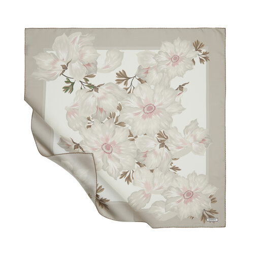 Mink Cream Kozmos Flowers Twill Silk Scarf
