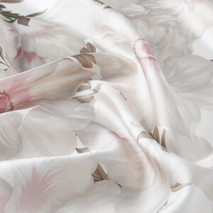 Mink Cream Kozmos Flowers Twill Silk Scarf - Thumbnail