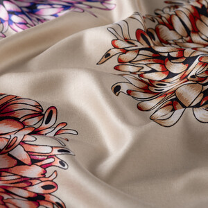 Mink Dahlia Print Silk Shawl - Thumbnail