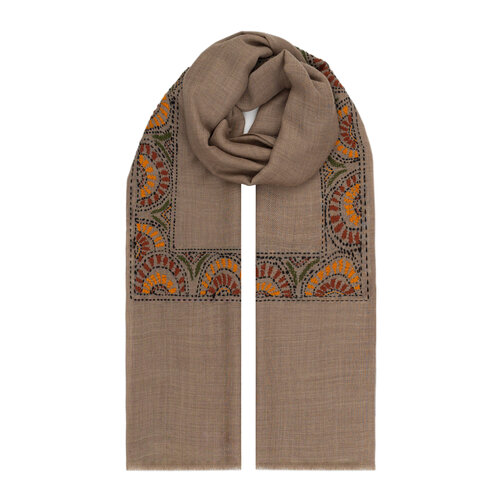 Mink Ethnic Mosaic Wool Silk Scarf