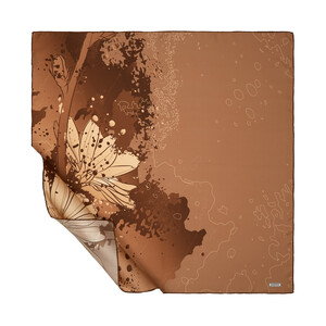 Mink Floral Glow Patterned Twill Silk Scarf - Thumbnail