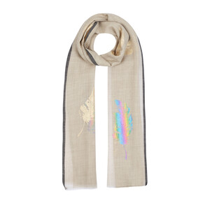 Mink Gold Feather Wool Silk Scarf - Thumbnail