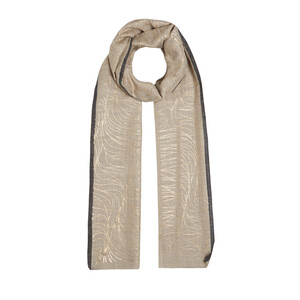 Mink Gold Scribble Print Wool Silk Shawl - Thumbnail