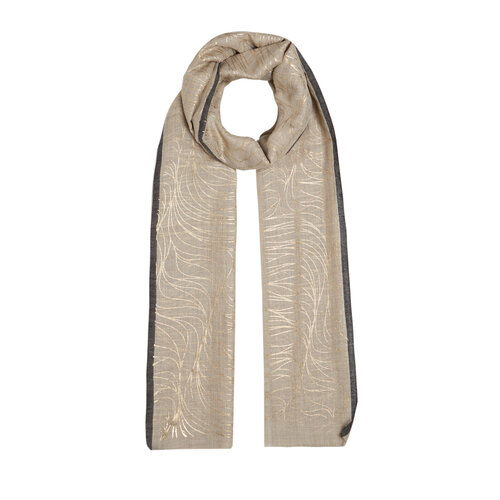 Mink Gold Scribble Print Wool Silk Shawl