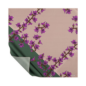 Mink Green Floss Tree Patterned Twill Silk Scarf - Thumbnail
