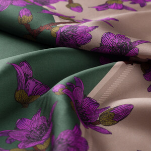Mink Green Floss Tree Patterned Twill Silk Scarf - Thumbnail