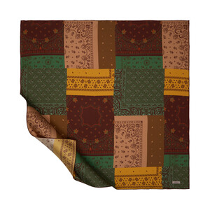 Mink Green Patchwork Patterned Twill Silk Scarf - Thumbnail