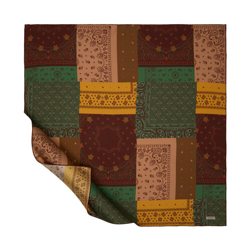 Mink Green Patchwork Patterned Twill Silk Scarf