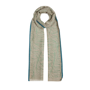 Mink Green Scribble Wool Silk Scarf - Thumbnail