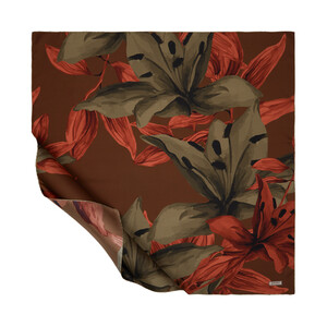 Mink Lillium Patterned Twill Silk Scarf - Thumbnail