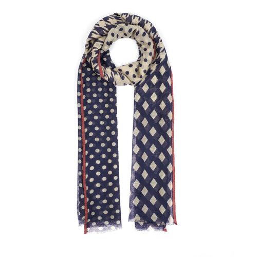 Mink Navy Mixed Print Wool Silk Scarf