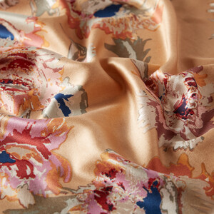 Mink Peony Print Silk Scarf - Thumbnail