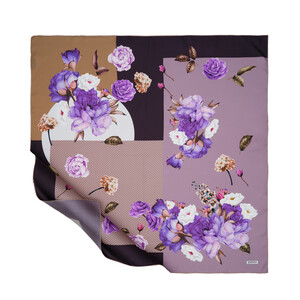 Mink Purple Arrangement Twill Silk Scarf - Thumbnail